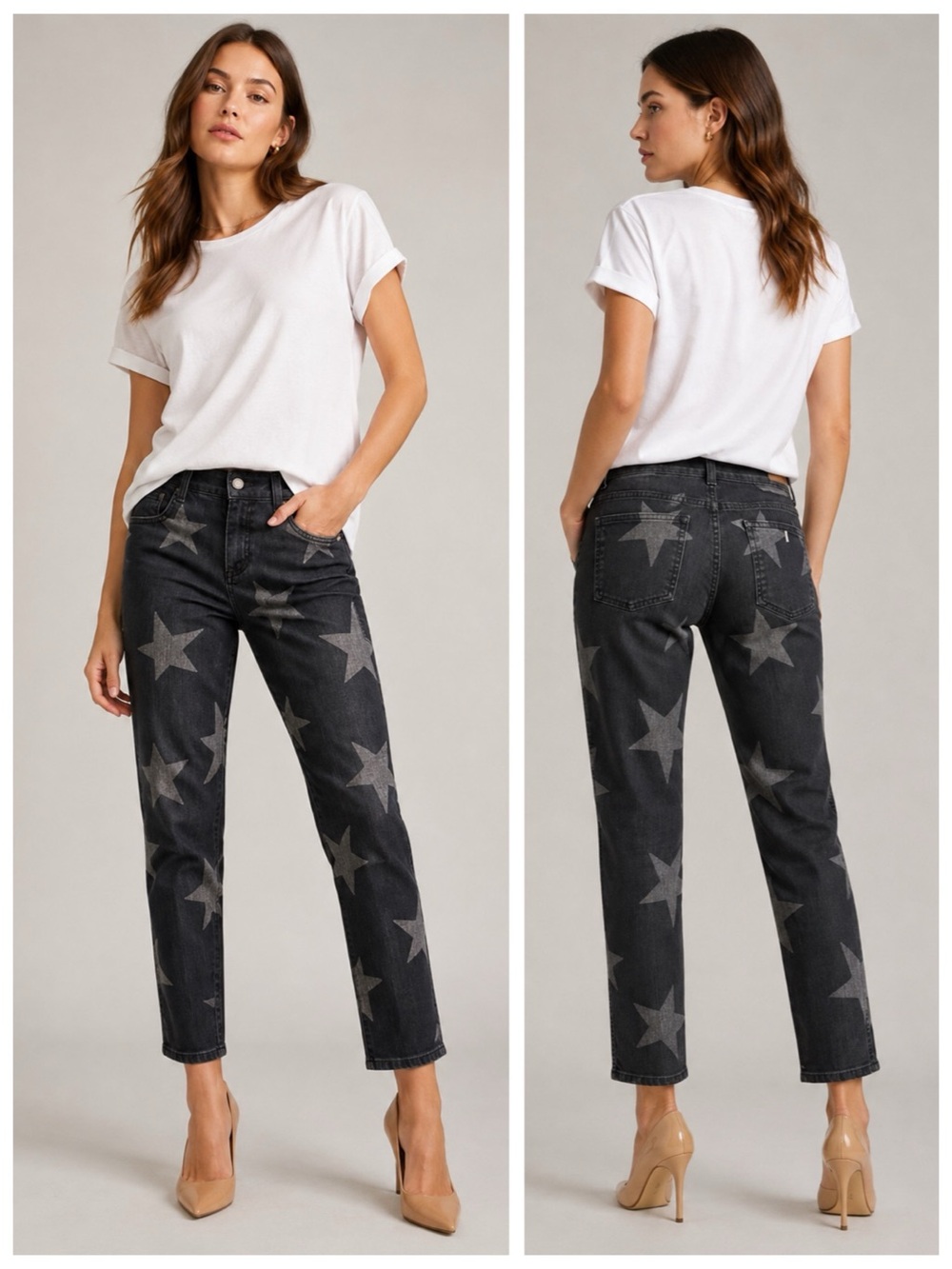 Stella McCartney Star Print Slim Straight Jeans, Washed / Faded Black sz. 25